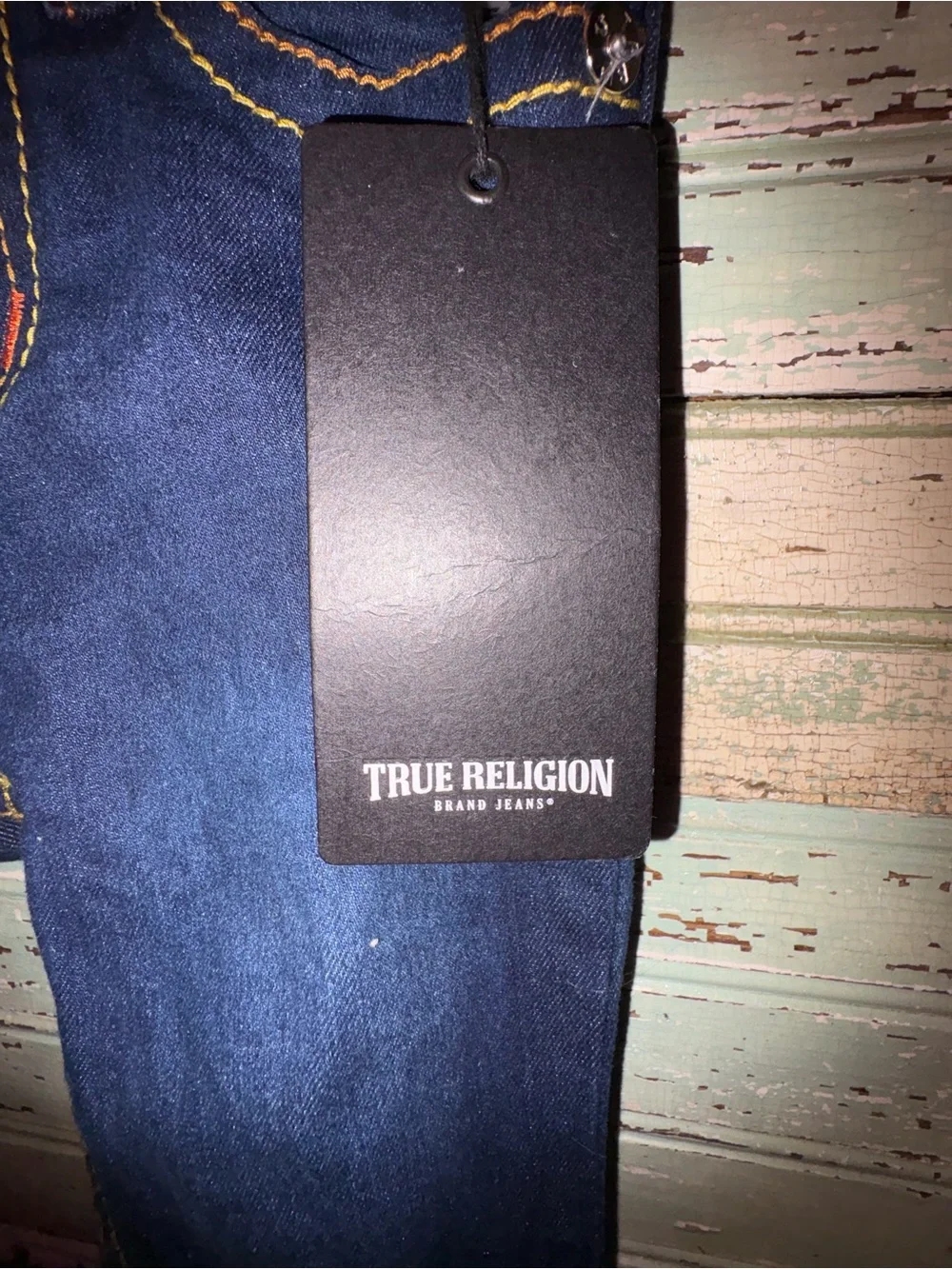 NEW True Religion Dark Blue Flare Jeans with Contrast Stitching